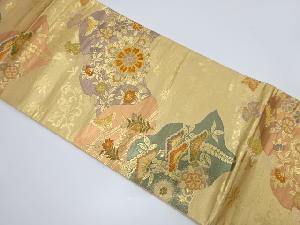 道長取りに華紋・蝶・花模様織り出し袋帯